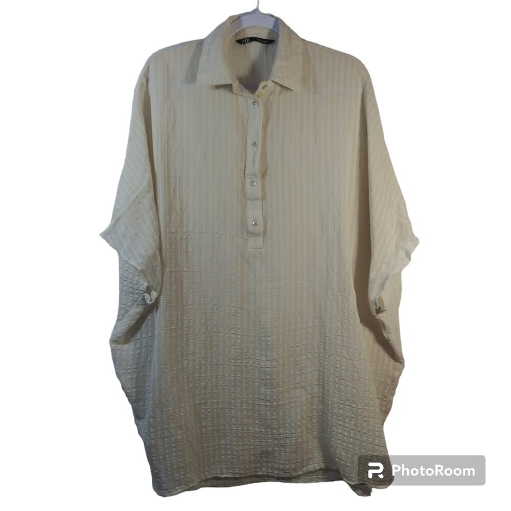 Zara Neutral Beige Oversized Topper Cove Up Semi Sheer Lagnlook Size M